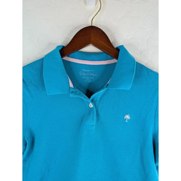 Lilly Pulitzer Teal Resort Fit Polo Shirt Top Women's Small 100% Cotton - Picture 5 of 10